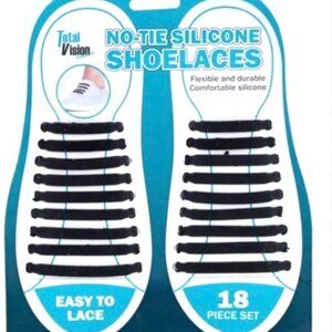 TOTAL VISION NO-TIE SILICONE SHOELACES BLACK 18- PC SET *NIP* UNISEX